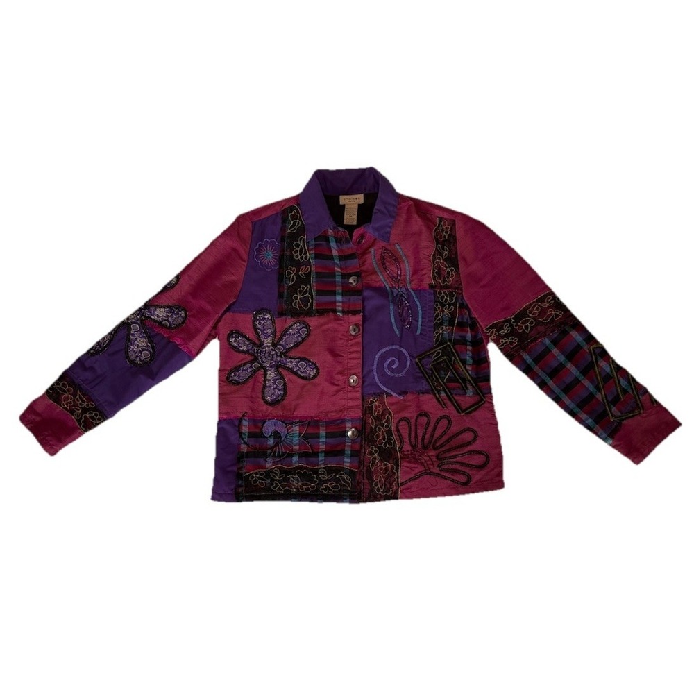 c.h.o.i.c.e.s-Boho Multi Texture Long Sleeve Button Down Jacket -Size-PM